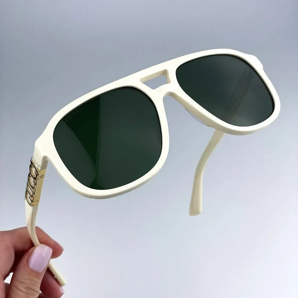 Gucci GG1188S 005 Sunglasses Ivory White Green Pilot Unisex Logo